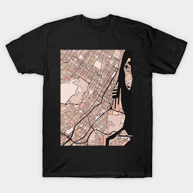 Montreal Map Pattern in Soft Pink Pastels T-Shirt by PatternMaps